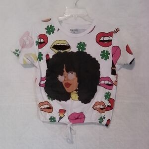 ON FIRE Women's Graphic Crop Top - White and Multicolor